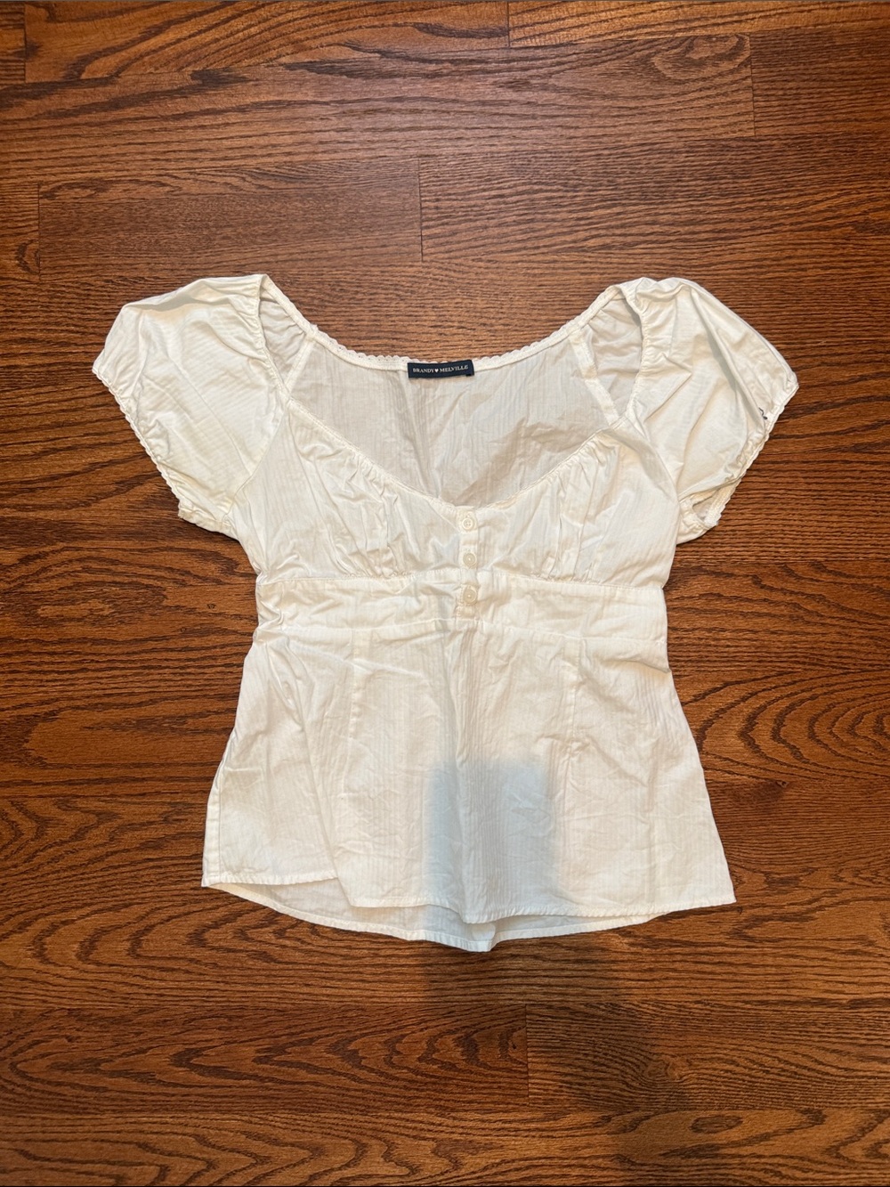 White Short Sleeve Blouse Brandy Melville